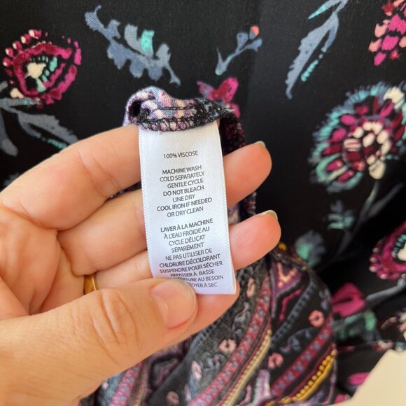 Sz S Pullover Black Floral Midi Dress Casual Boho Chic Loose Fit Belted - Picture 6 of 6